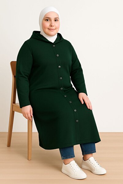 MAY MARA Plus Size Long Ferace with Side Pockets, Hood and Snap Closure
