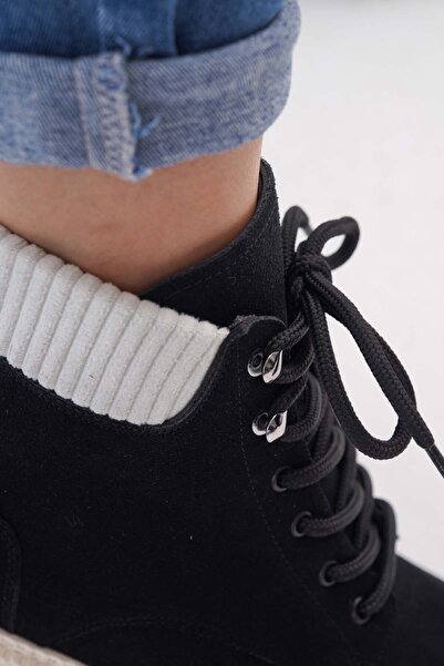 nuvilo siyah suet kalın taban bagcıklı kadın kısa bot