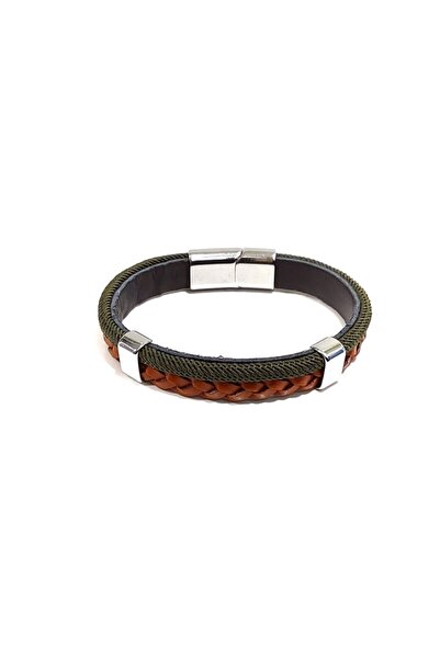Herşey Nota Brown & Green Stylish Design Men's Genuine Leather Braided Detail...