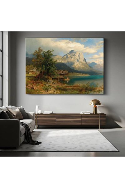 TosbArt Albert Bierstadt Dağ Gölü Peyzaj Manzarası Kanvas Tablo Sanat Tablosu...