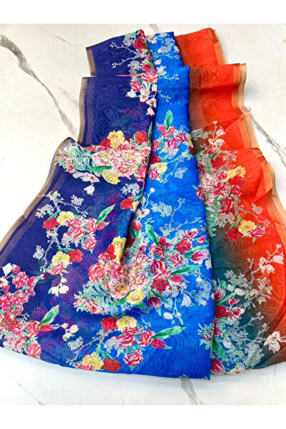 MYSMAR Blue Chanderi Cotton Saree - KTZ2841 | Blue