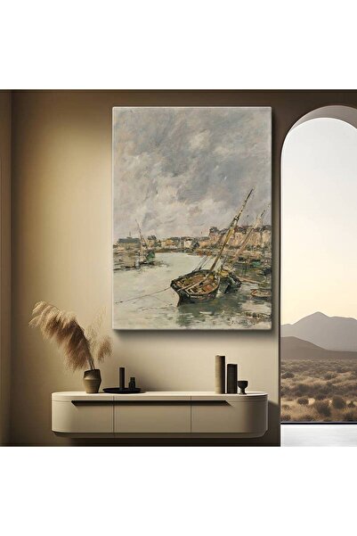 GülsenArt Eugène Boudin Peisaj cu barcă la port Tablou pe pânză Pictură mural...