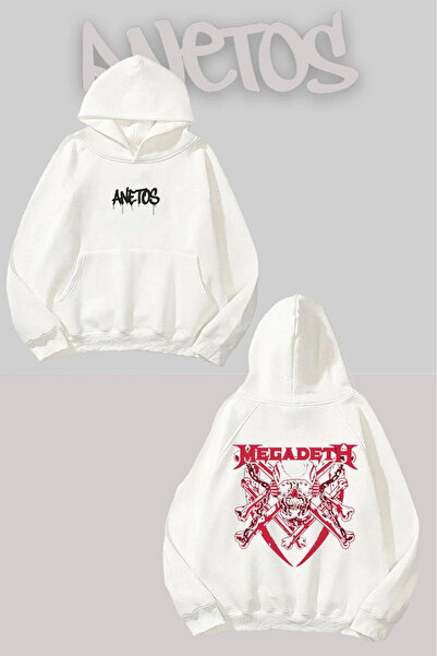 Anetos Megadeth Spate cu imprimeu Alb cu glugă Swea tricou
