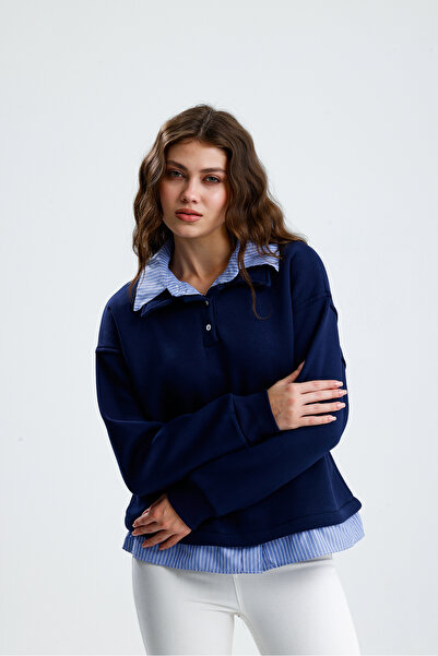 jöns since 1997 Жіноча сорочка з коміром, бавовняна, темно-синя, з капюшоном