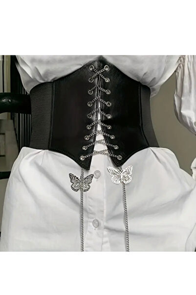Köstebek Elastic Gothic Corset with Chain Butterfly