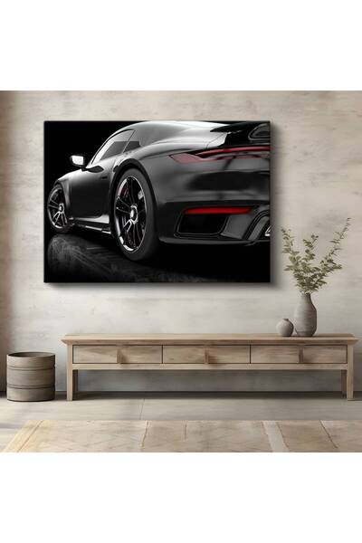 gurbaart Porsche 911 Siyah Spor Araba Kanvas Elegant Tablo Stuttgart Otomobil...