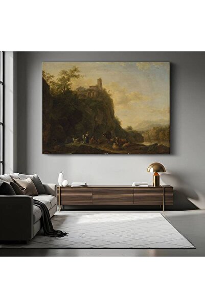 GülsenArt Claude Lorrain Pictură pe pânză cu natură pastorală pe stânci, Pict...