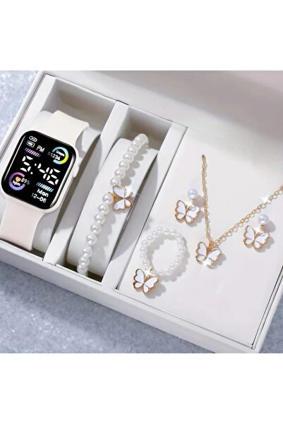 DRECCEX Hediyelik Kadın Digital Saat Kolye Küpe Bileklik Set