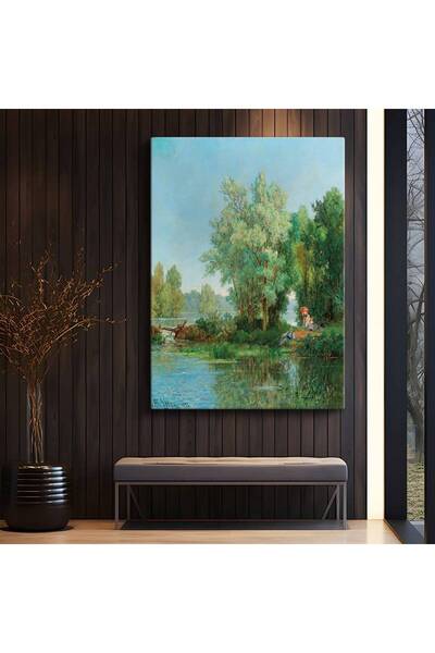 TosbArt Frits Thaulow Nehir Kıyısı Dinlence Manzarası Kanvas Tablo Sanat Tabl...
