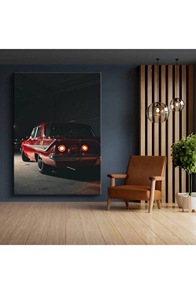 TosbArt Chevrolet Impala Gece Kırmızı Kanvas Tablo Klasik Amerikan Detroit Ar...