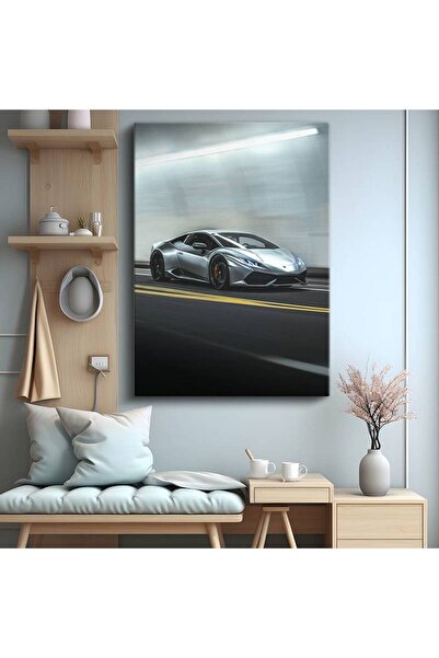Generic Brand Πίνακας ζωγραφικής Lamborghini Huracan Silver Super Car σε καμβ...