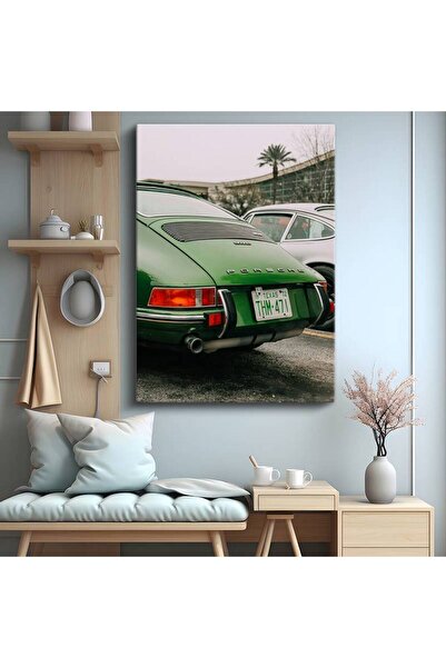 gurbaart Porsche 911 Klasik Yeşil Spor Araba Kanvas Elegant Tablo Alman Otomo...