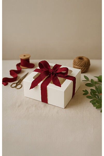 dandeliondesign Hediye Kutusu - Asetat pencereli / şeffaf kapaklı Bordo Kurde...