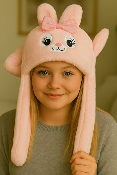 CAŞ DEKORASYON Pălărie de iepure de pluș cu urechi în mișcare de culoare roz