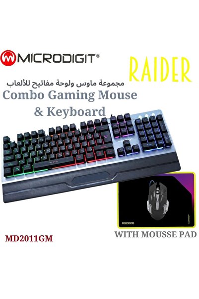 Microdigit Gaming Keyboard & Mouse Combo (English–Arabic, 3200 DPI, RGB Backlight, Free Mouse Pad)