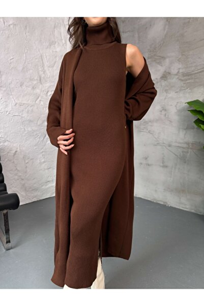 Elif Özbey Butik Σετ ζακέτα με καφέ φόρεμα