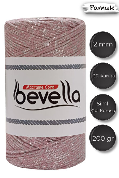 Bevella Macrame Cord Snur de macrame argintiu ultra strălucitor de 2 mm, 200 gr