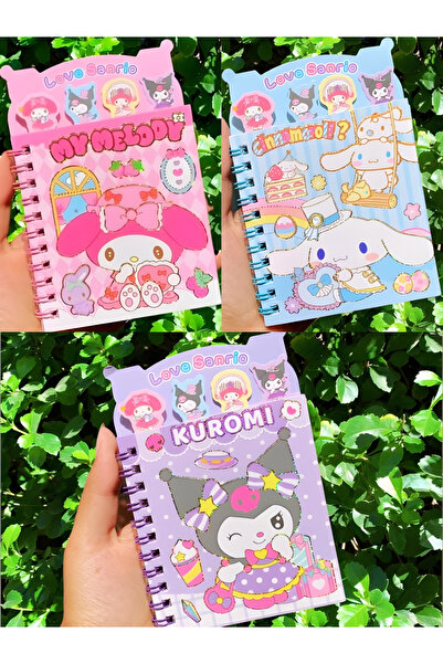 ÖZ OFİS Kuromi My Melody Cinnamoroll Ayraçlı Defter 8 Sayfa Sticker 16 Sayfa Not Defteri Tekli