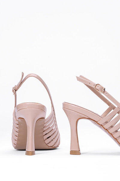 Tasarım Patent Leather Strappy Pointed Toe Heeled Shoes