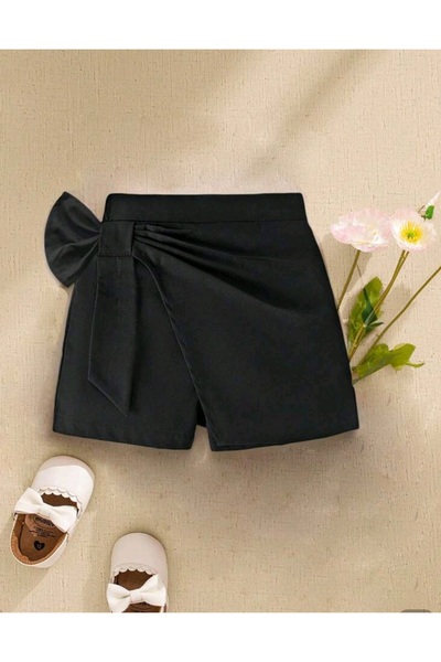 CARABO MODA Girl's Elastic Waistband Side-Tie Flap Shorts Skirt (Size Measurements Are Available in the Photo)