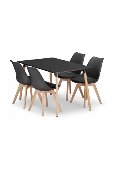 Leobert Set masă stil scandinav + 4 scaune Mark negru, Artool, MDF și lemn, 1...