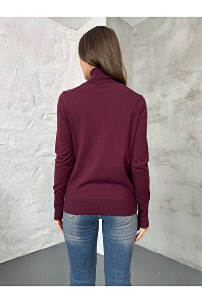 Elif Özbey Butik Plum Turtleneck Gold Buttoned Knitwear Blouse