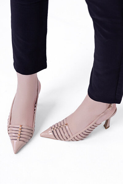 Tasarım Patent Leather Strappy Pointed Toe Heeled Shoes