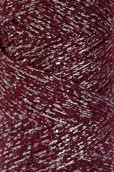 Bevella Macrame Cord Ultra Shiny 2 mm Burgundy Silver Macrame Cord 200 Gr