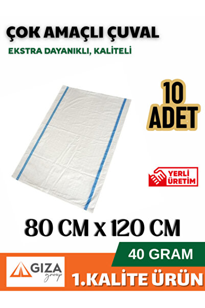Giza Ambalaj 10 Adet - 80x120 Cm - Naylon Çuval - Sentetik Çuval - Saman Çuval - Moloz Çuvalı - Şeker Un Çuvalı
