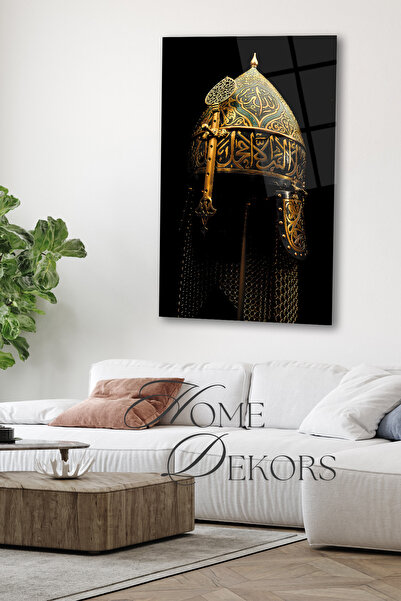 home dekors Fatih Sultan Mehmet Miğferi Cam Tablo | Ev Ofis Salon Antre Oturm...