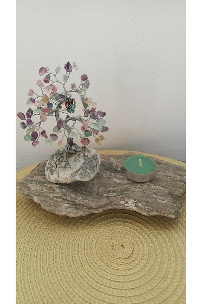 Cristaltree Copacel decorativ din cristale semipretioase de Fluorit curcubeu ...