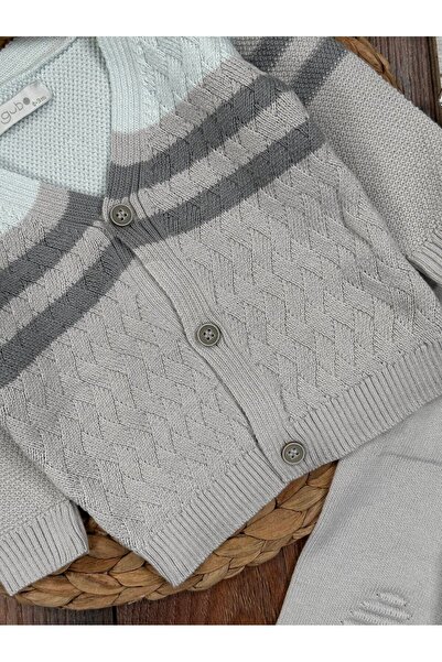 Kids Kingdom Cardigan Patch Detailed V-Neck 2-Piece Baby Boy Set