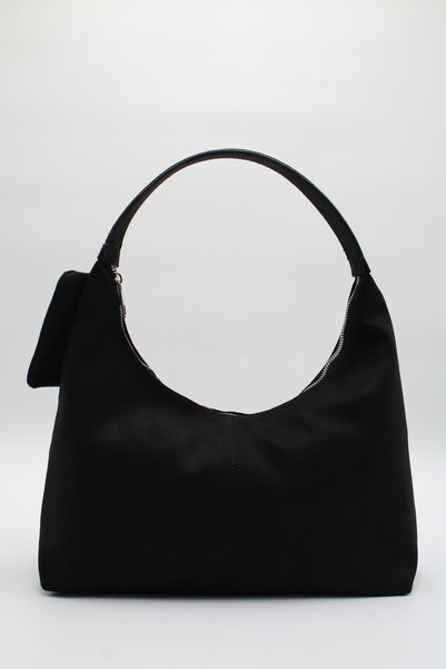 LASSO Women's Black Suede Side Wallet Detailed Zipper Closure Lined Handbag and Shoulder Bag