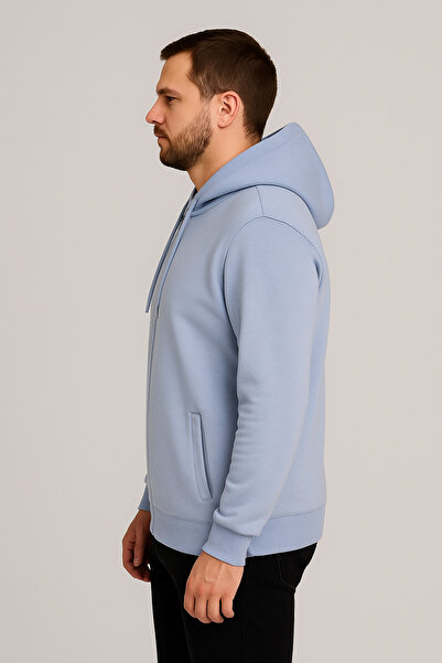 Maccali Ανδρικό μακρυμάνικο μπλουζάκι μπλε με με κουκούλα φερμουάρ