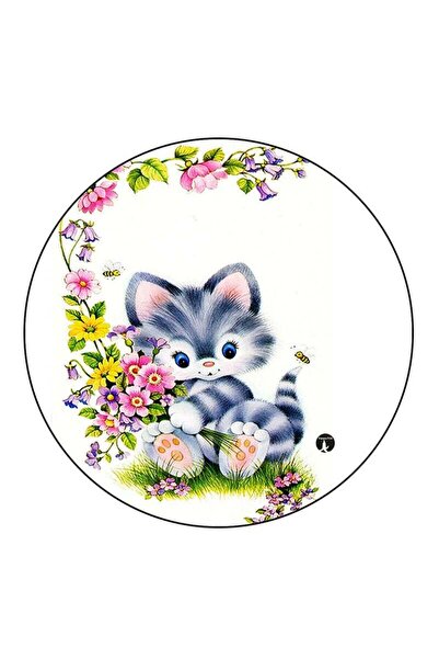 Generic RKN Cat Printed Fridge Magnet Round Multicolour