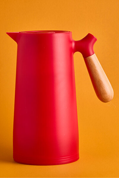 Perotti Niva Nordic Bamboo Handle Glass Vacuum Thermos 1000 ml Red