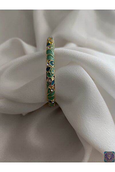 uyguntakıaksesuar سوار من الفولاذ الذهبي المرصع بالأحجار بنمط الأوراق الخضراء...