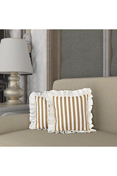 Erba kreasyon Κάλυμμα μαξιλαριού με ριγέ σχέδιο με βολάν 43x43 100% λινό από πάπια
