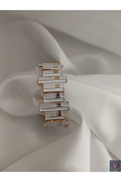 uyguntakıaksesuar سوار من الفولاذ الذهبي مع تفاصيل من المينا البيضاء - تصميم ...