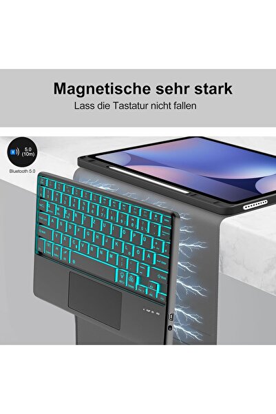 HYX حافظة لوحة مفاتيح لجهاز Samsung Galaxy Tab S10+/S9+/S9 FE+ مقاس 12.4 بوصة — لوحة مفاتيح QWERTZ ألمانية بإضاءة خلفية