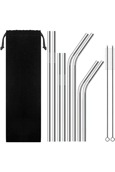 Generic Homify 8 Pack Reusable Stainless Steel Metal Straws with Cleaning Brush, Long Straight Bent Metal S