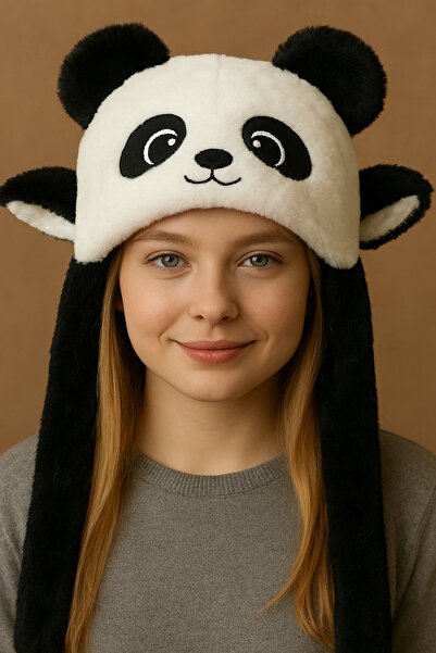 CAŞ DEKORASYON Black and White Color Panda Plush Hat