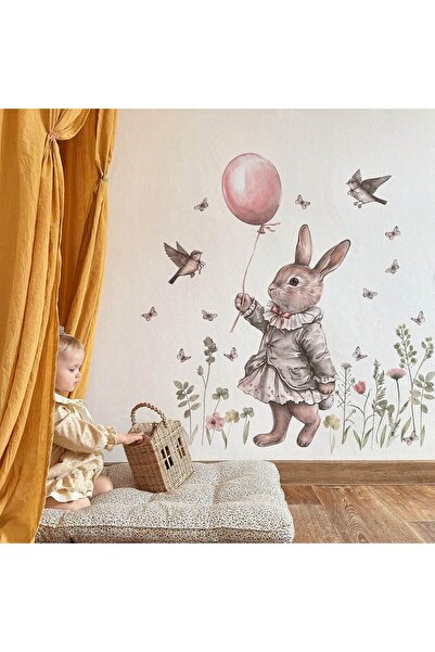 WALLHUMAN Retro Tavşanın Bahçesi Çocuk Odası Duvar Stickerı