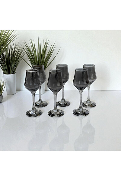 P H Panayır Home Trend Smoked Black 6-Piece Coffee Side Glass Set 135Cc