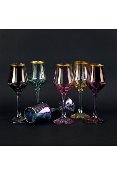 P H Panayır Home Trend Set of 6 Colored Glass Coffee Glasses 130 Cc