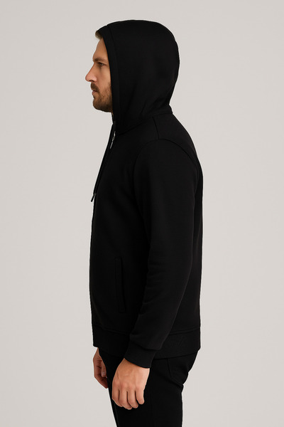 Maccali Men's Long Sleeve Black Hooded Zipper Sweatshirt