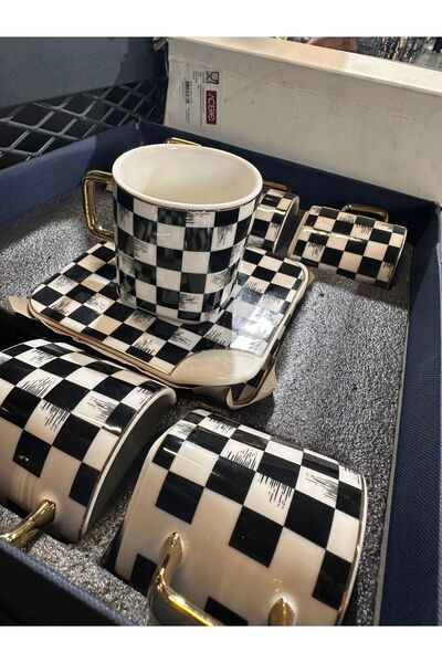 LİLA HOME Checkerboard Pattern Large Cup Set