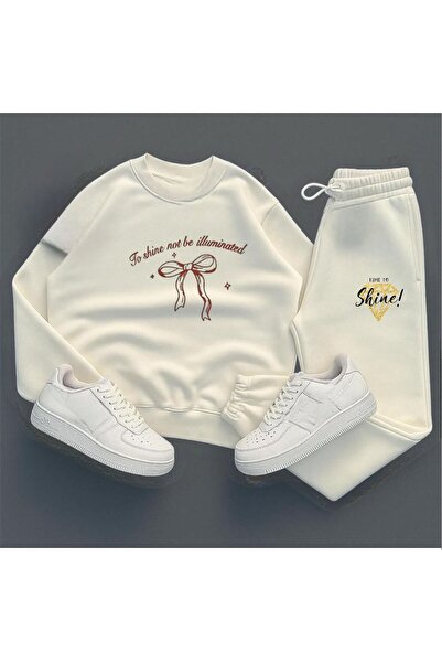 NewCabin Motivational Text Oversized Sweatshirt & Jogger Bottom Set Time to S...