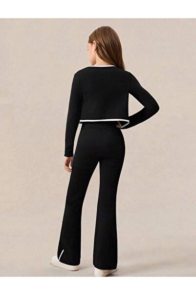 Machetta Girl's Stripe Detail Crop-Cardigan 3-Piece Tracksuit Set