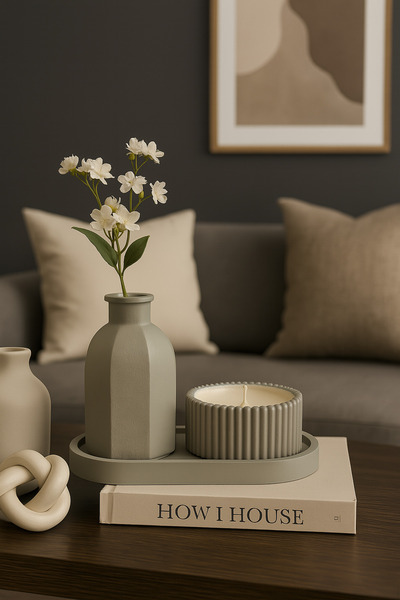 EVOONA CONCEPT Modern Dekor Seti – Vazo & Mum Detaylı Tepsi Takımı